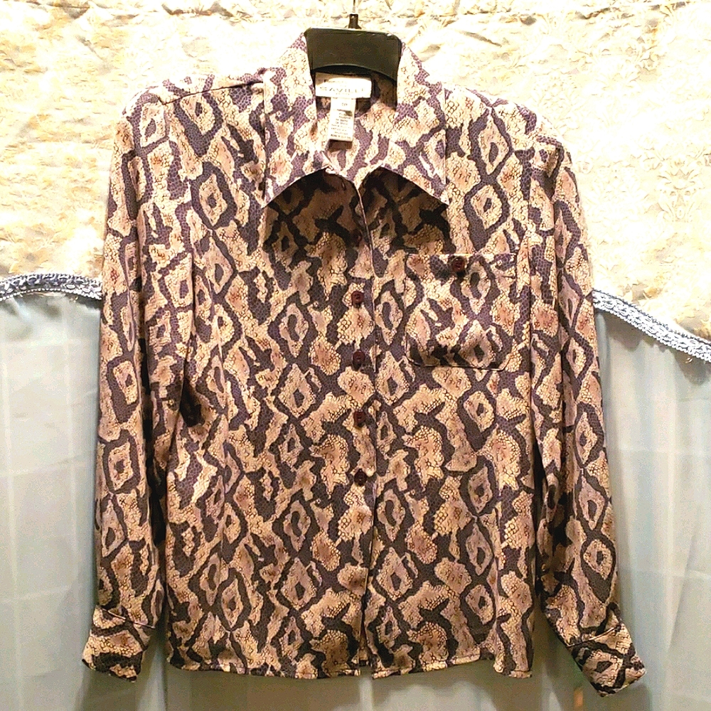 RENA ROWAN SNAKE PRINT POLYESTER BLOUSE SZ 4P